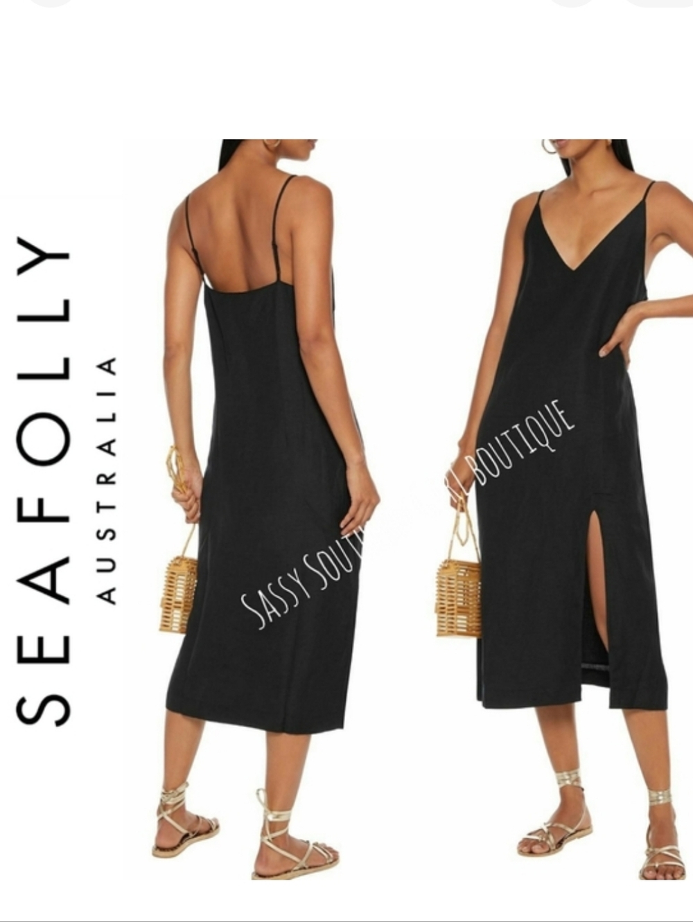 ⭐🆕Seafolly black linen slip dress